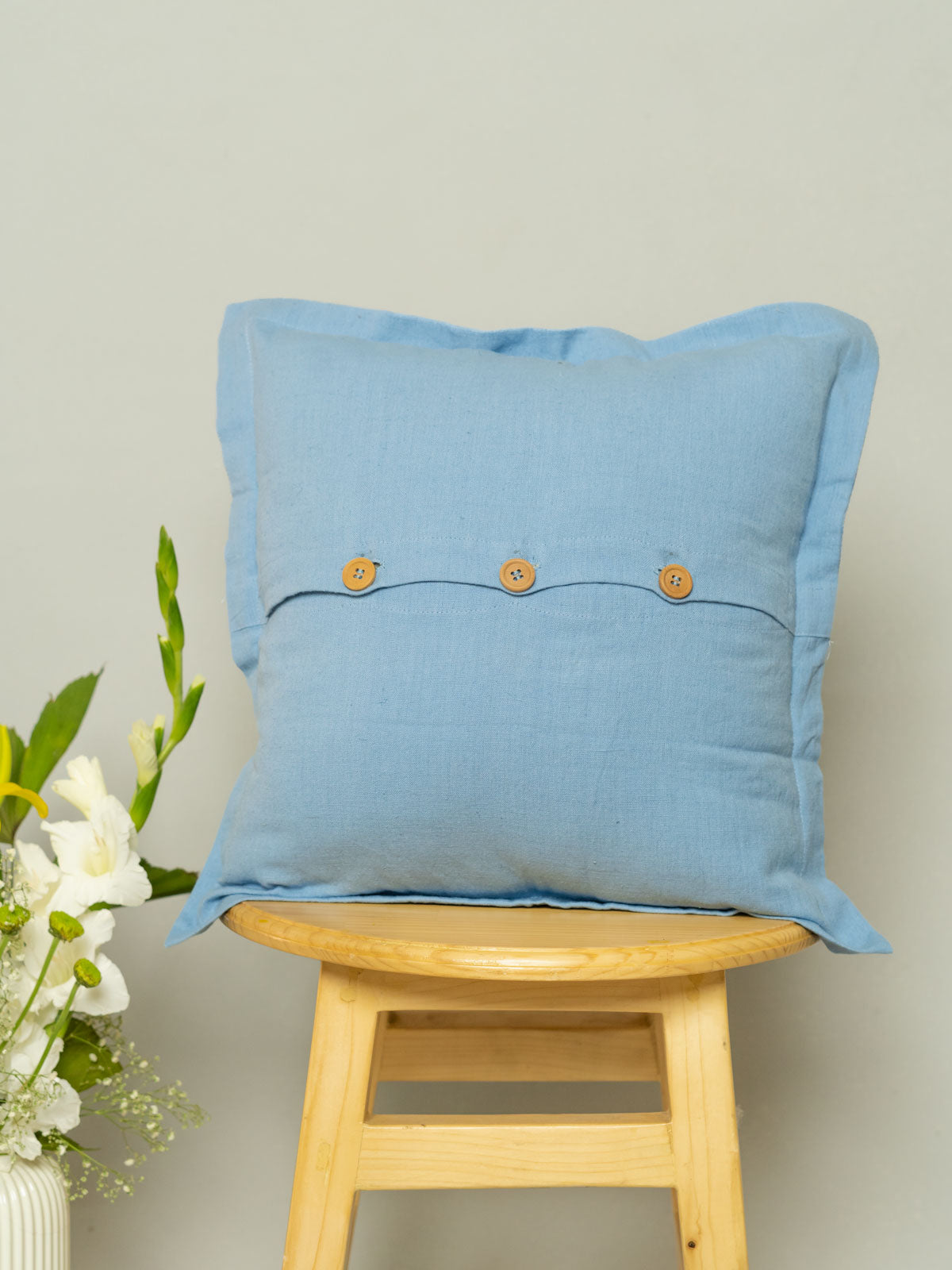 Humming Birds, French Farmhouse, Powder Blue Linen , Pampas Grass Set Of 4 Combo Cotton Cushion Cover - Blue