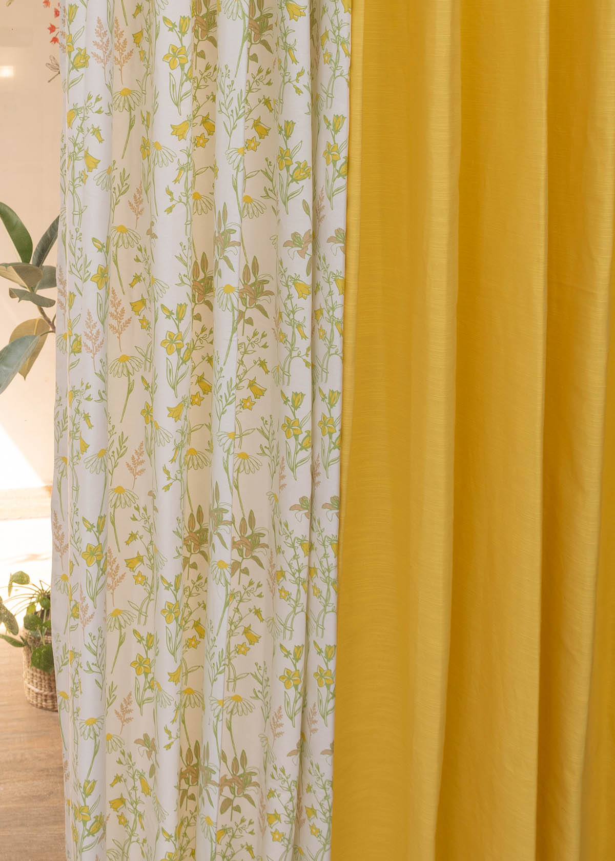 Primrose Yellow Solid, Tulip Garden Set Of 4 Combo Cotton Curtain - Yellow