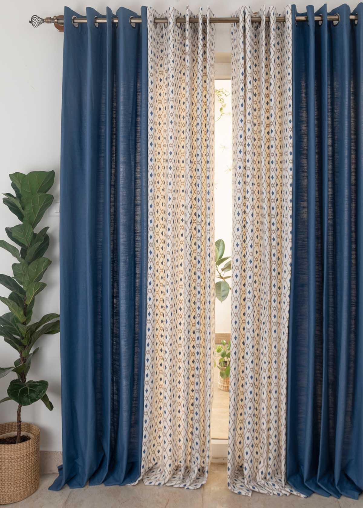 Royal Blue Solid, Diamond Yard Set Of 4 Combo Cotton Curtain - Royal Blue