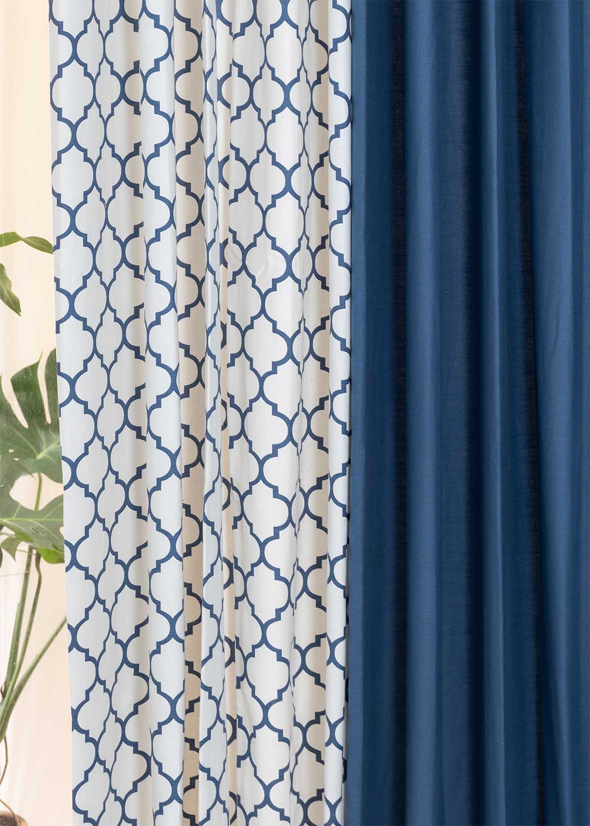 Royal Blue Solid,Trellis Royal Blue Set Of 4 Combo Cotton Curtain - Royal Blue