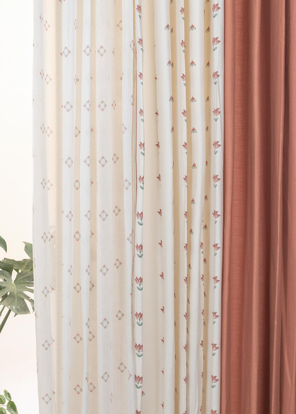 Rust Solid, Lotus Pond,Sacred Waters Sheer Set Of 6 Combo Cotton Curta