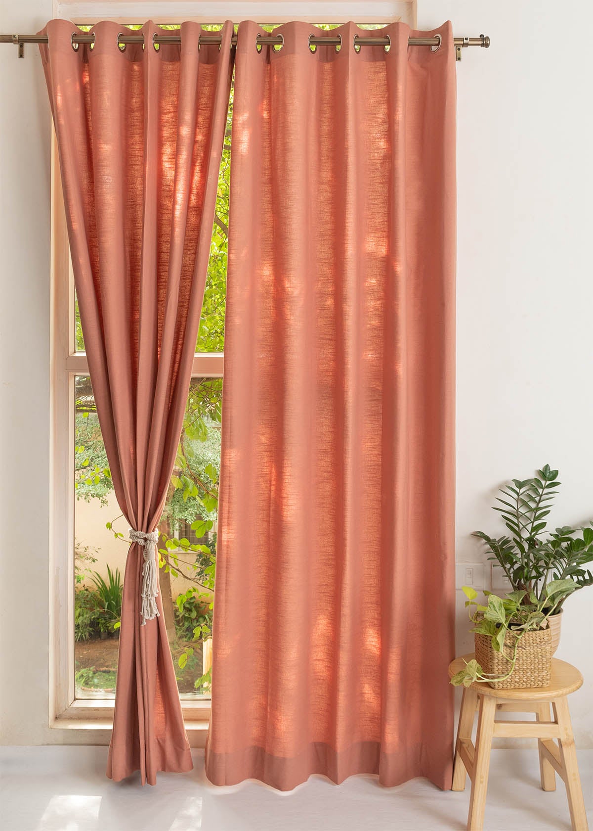 Solid Rust 100% Customizable Cotton plain curtain for bedroom - Room darkening