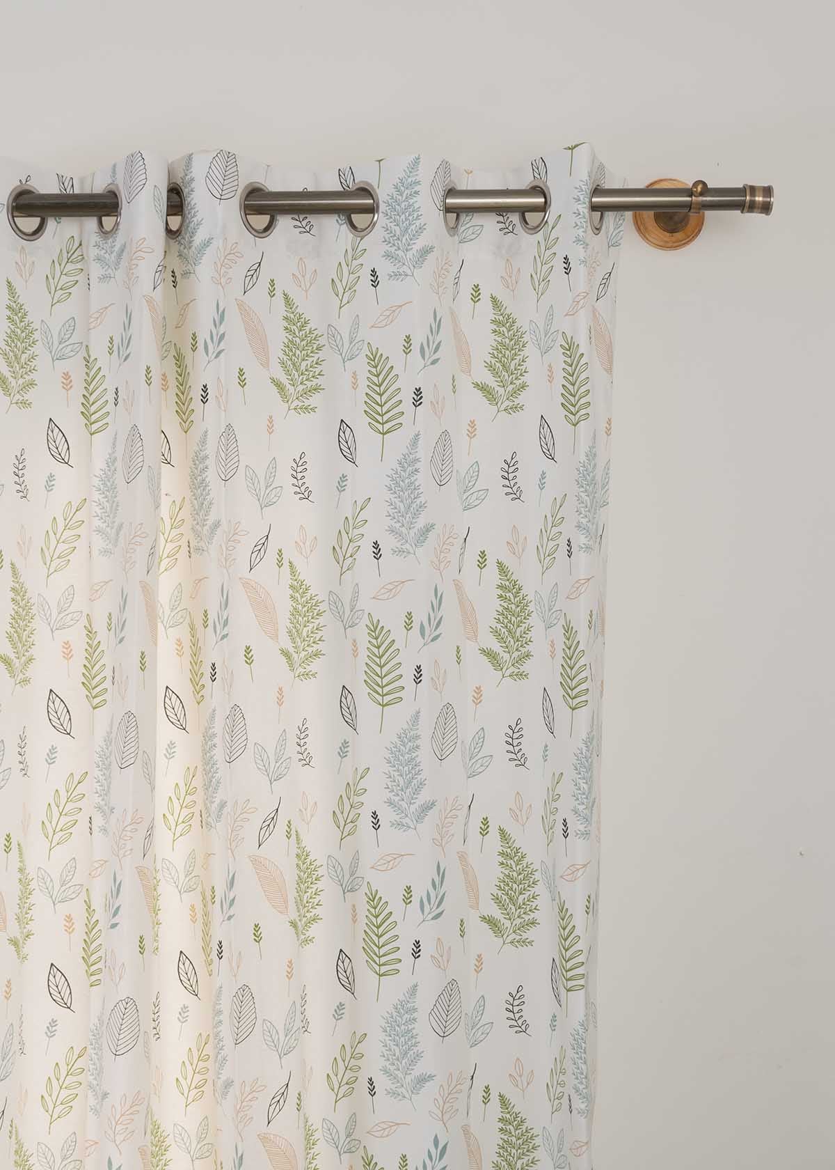 Rustling Leaves Printed Cotton Curtain - Green