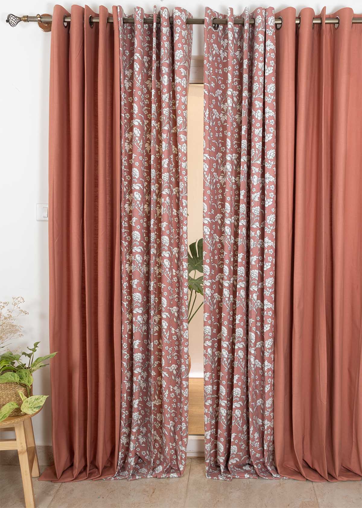 Rust Solid, Marigold Rust Set Of 4 Combo Cotton Curtain - Rust