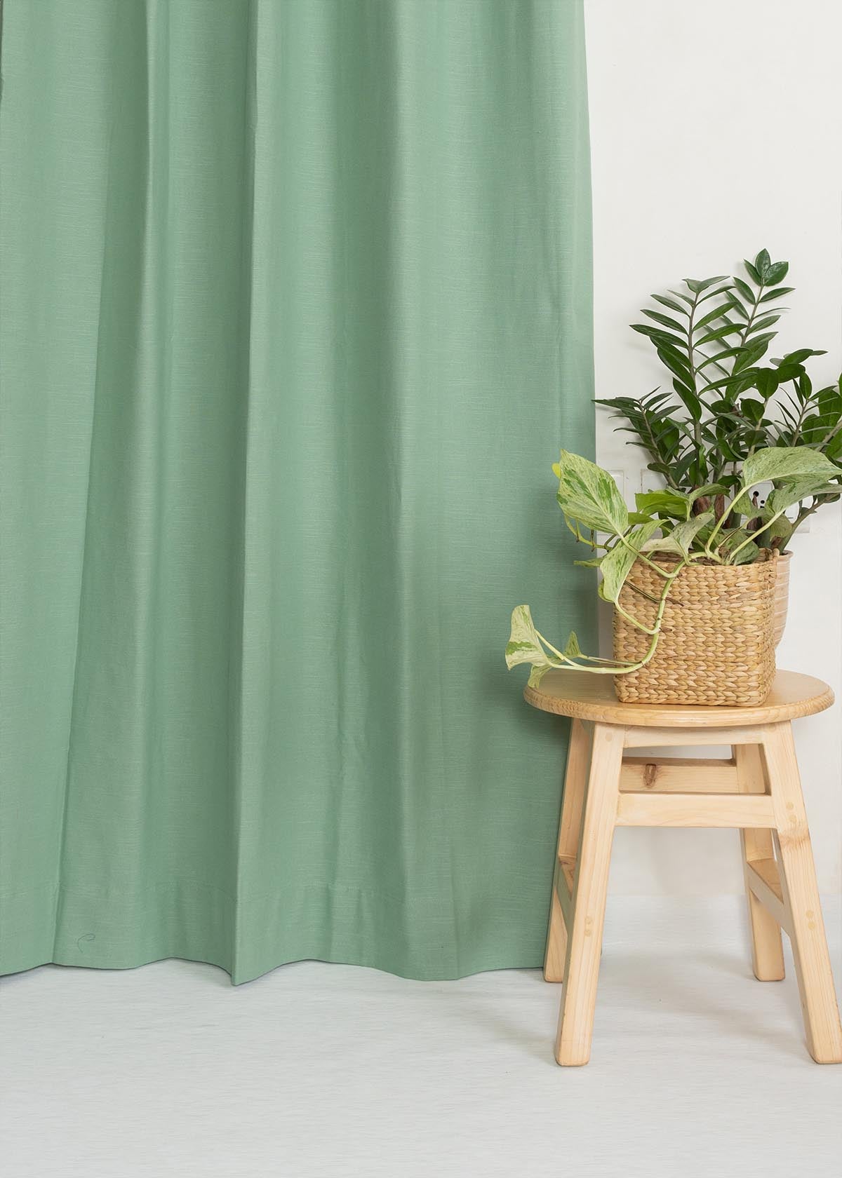 Solid Sage green 100% Customizable Cotton plain curtain for bedroom - Room darkening