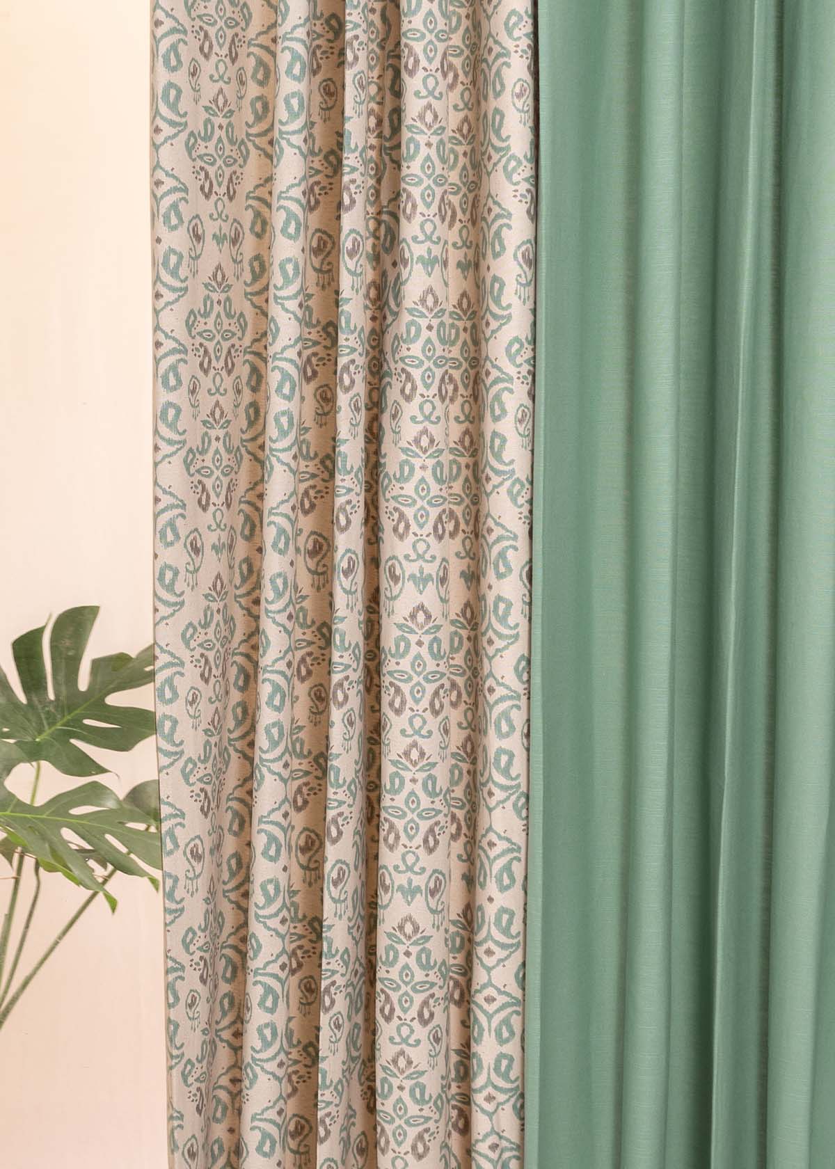 Sage Green Solid, Spice Route Set Of 4 Combo Cotton Curtain - Sage Green