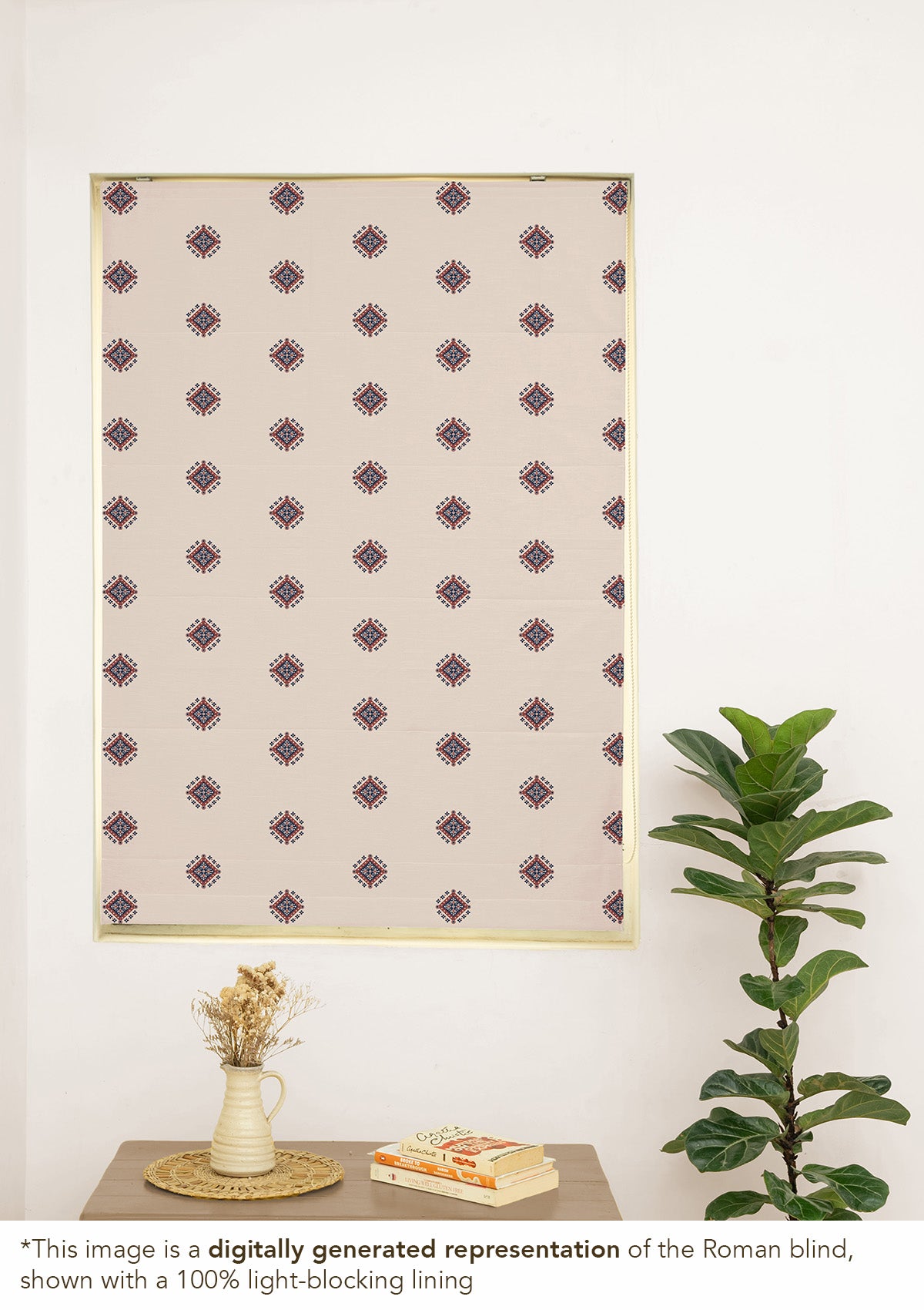 Sapphire 100% Cotton Sheer Ethnic Printed Customizable blind for livingroom & Bedrooms-Light Filtering-Indigo & Red
