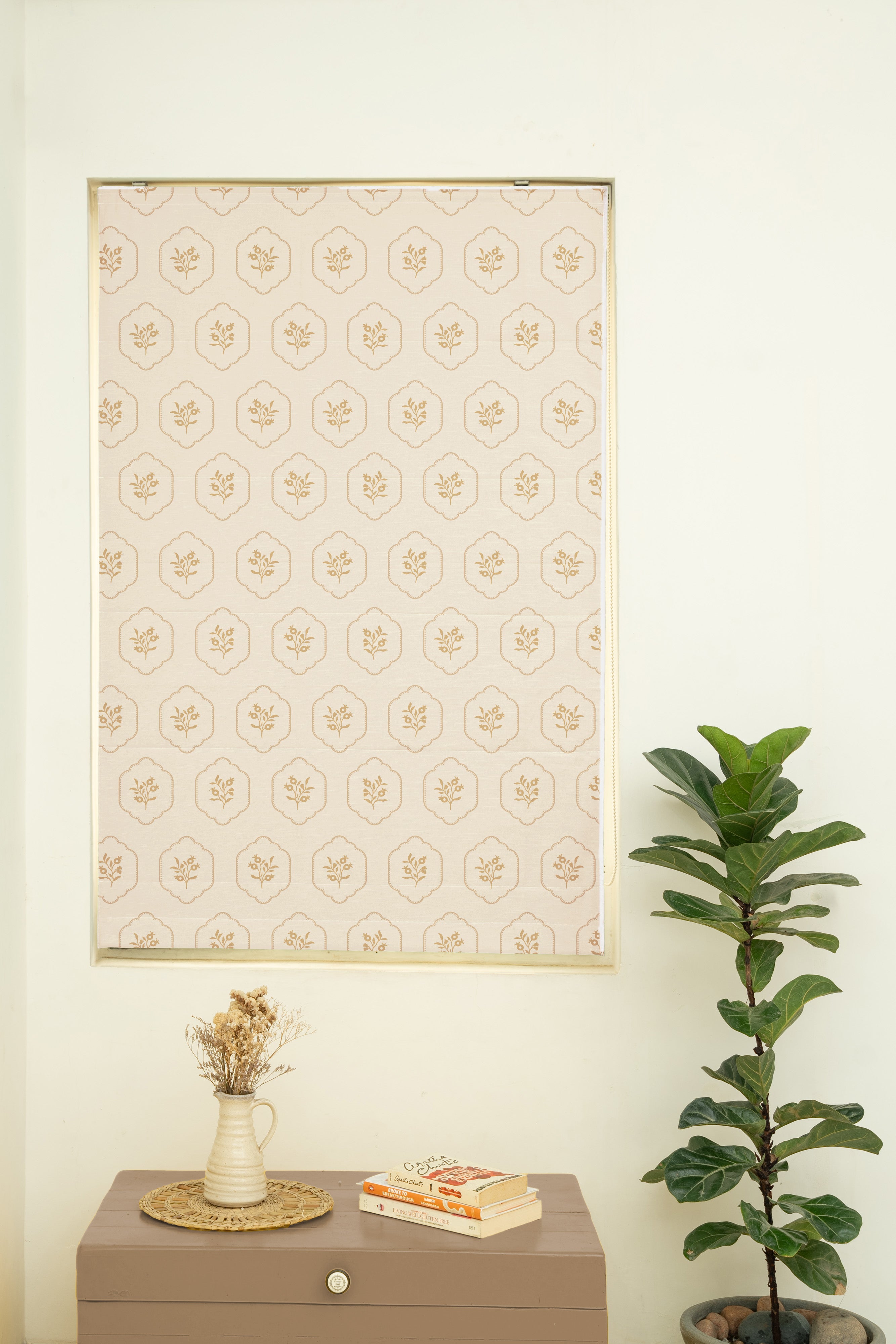 Induja 100% Cotton Sheer Gold printed Customizable blind for livingroom & Bedrooms-Light Filtering-Beige