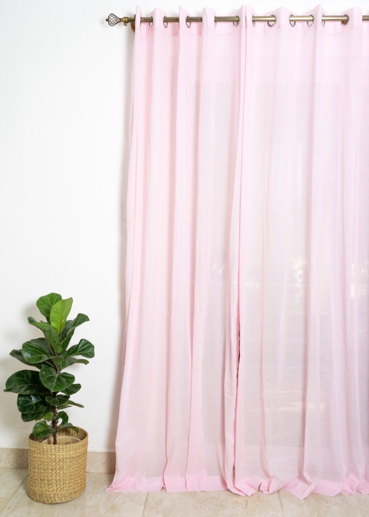 Solid Powder pink 100% cotton plain curtain for Living room & bedroom - Light filtering - Pack of 1