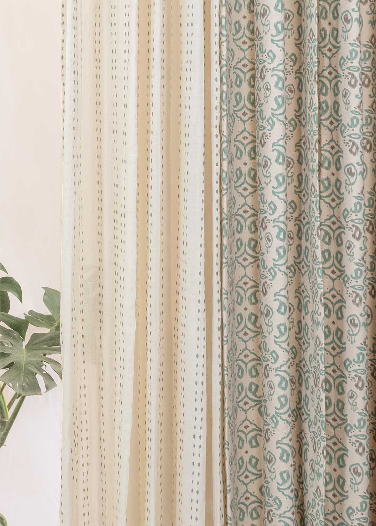 Spice Route, Dew Sheer Set Of 4 Combo Cotton Curtain - Sage Green