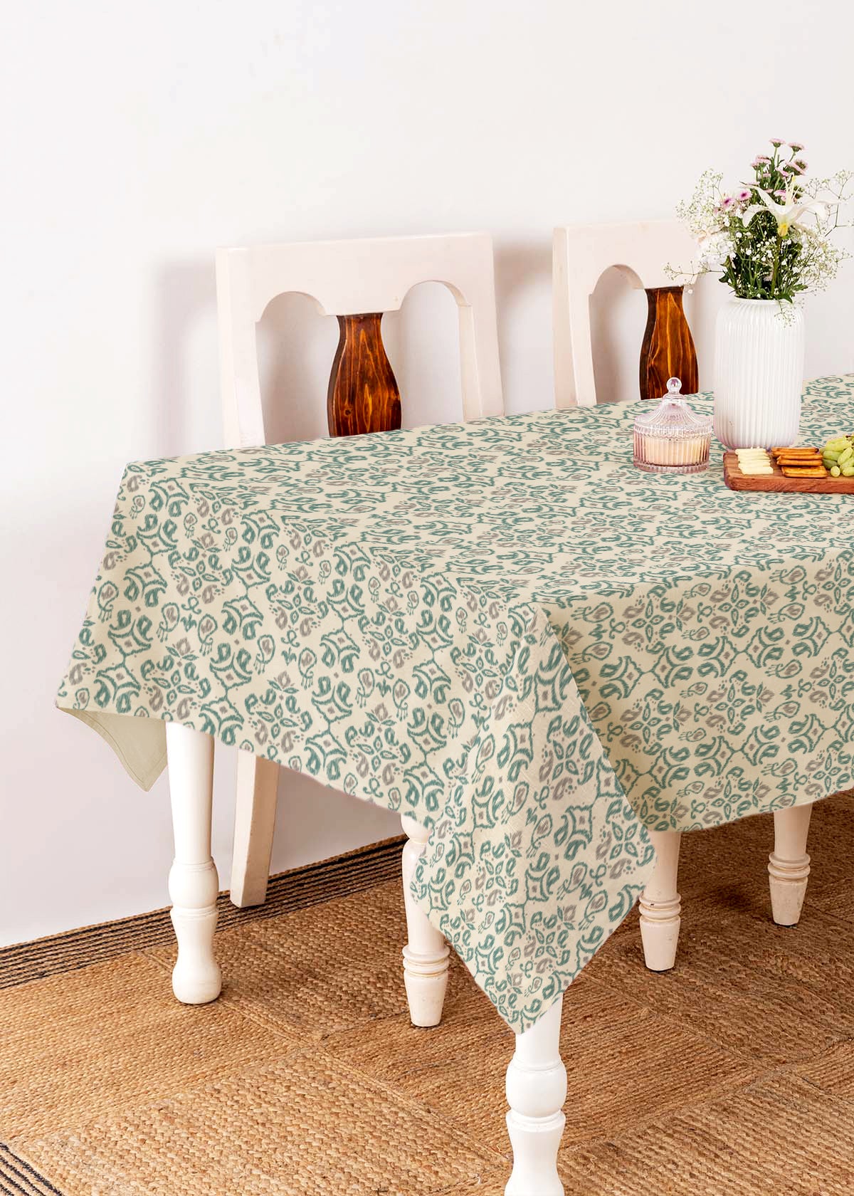 Spice Route 100% cotton geometric table cloth for 4 seater or 6 seater dining - Multicolor