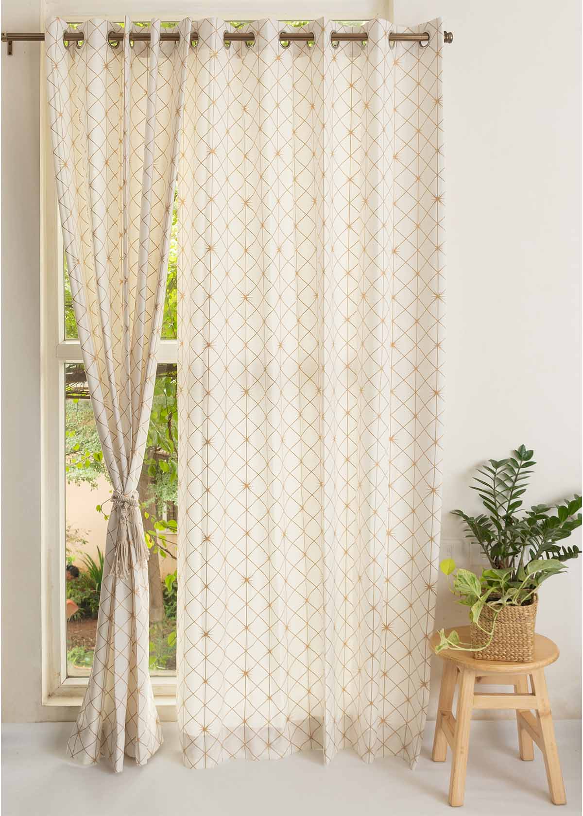 Stardust Printed Cotton Curtain - Gold