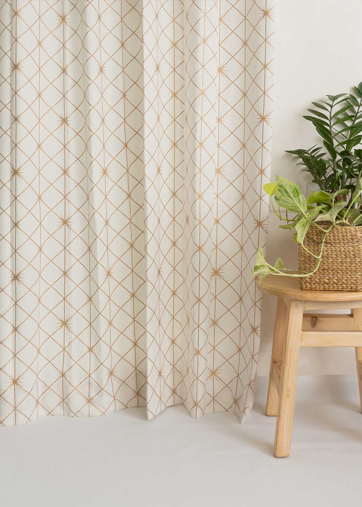 Stardust Printed Cotton Curtain - Gold