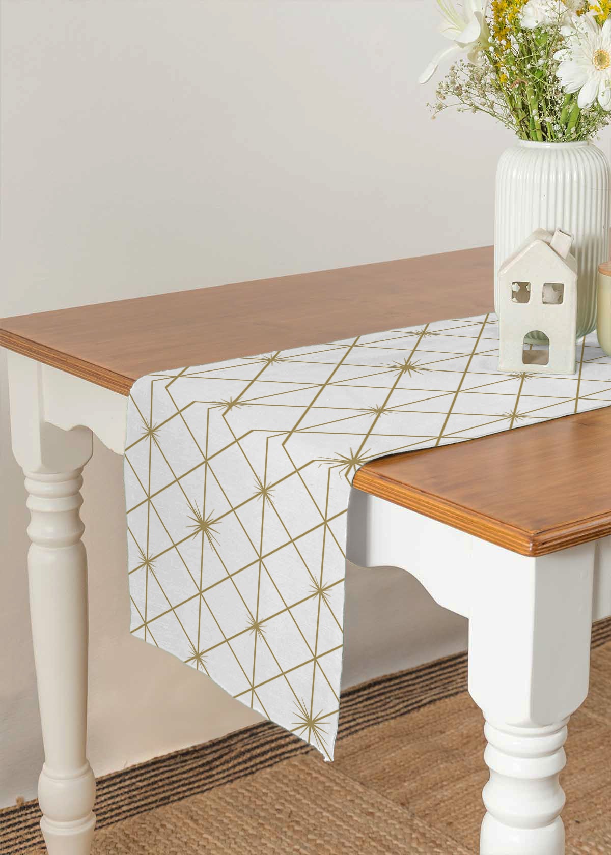 Stardust Printed Cotton Table Runner - Pale Gold
