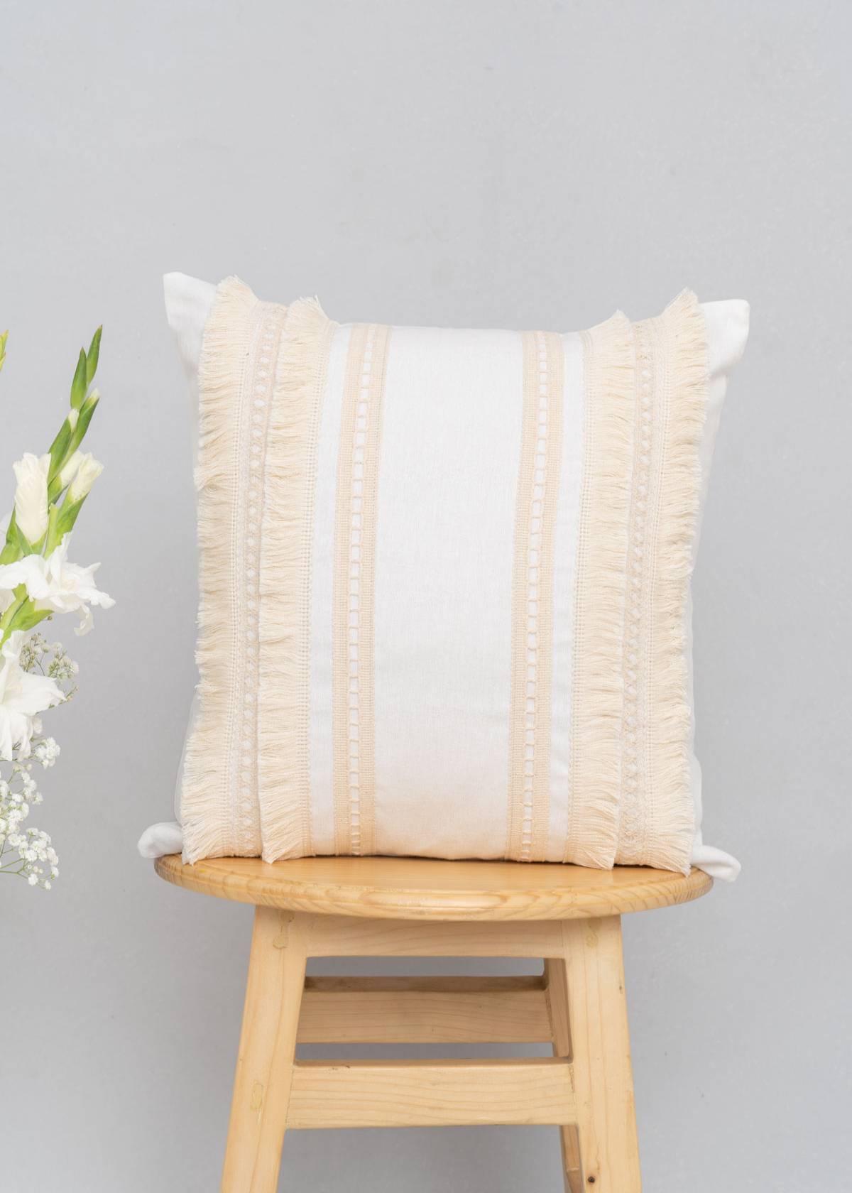 Tasseled Cotton Cushion Cover - White