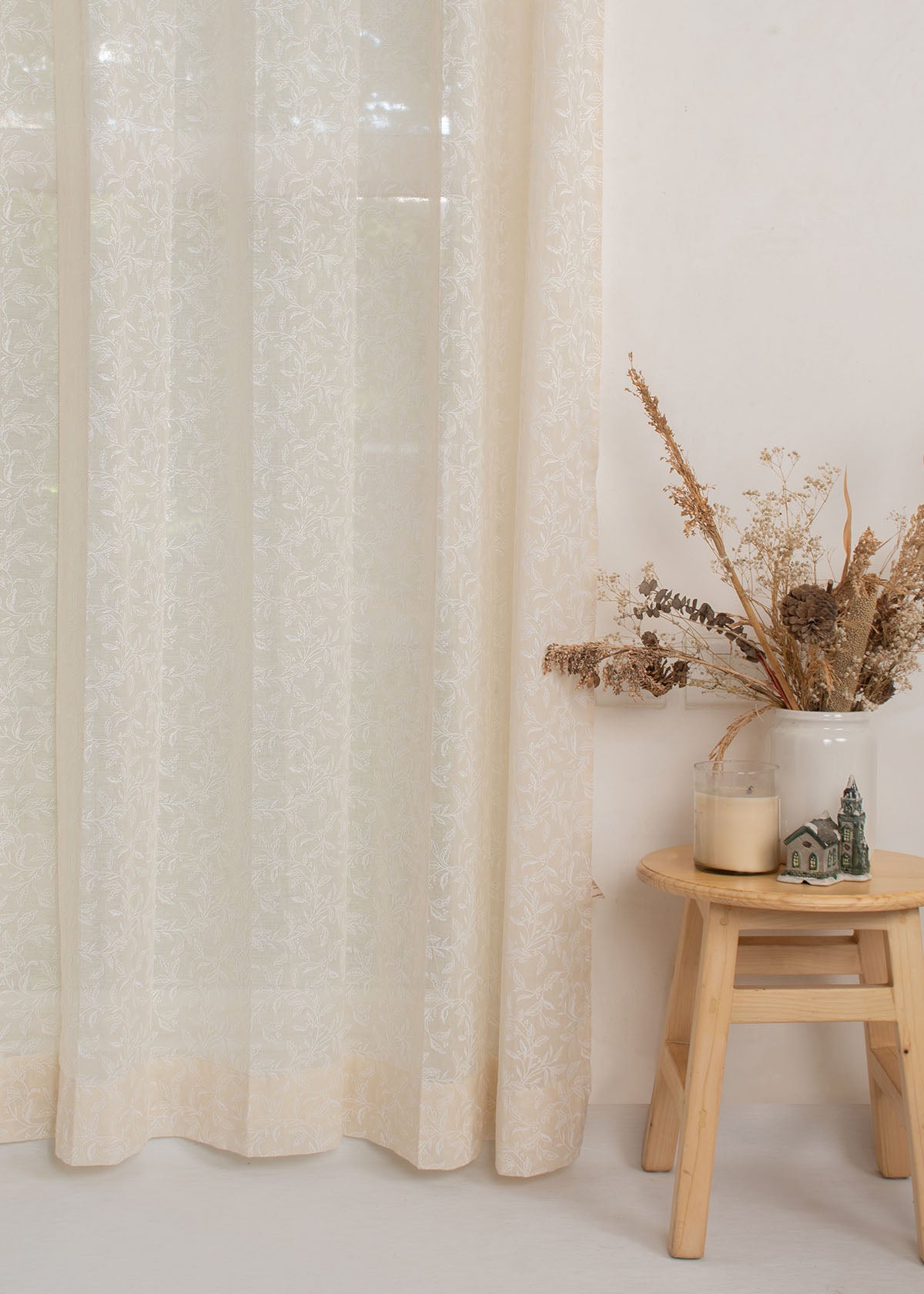 French Farmhouse Floral Room Darkening & Trailing Berries Minimal Sheer Light Filtering | 100% Cotton for Living Room & Bedroom | Beige & Cream | Combo Curtains | Pack of 4