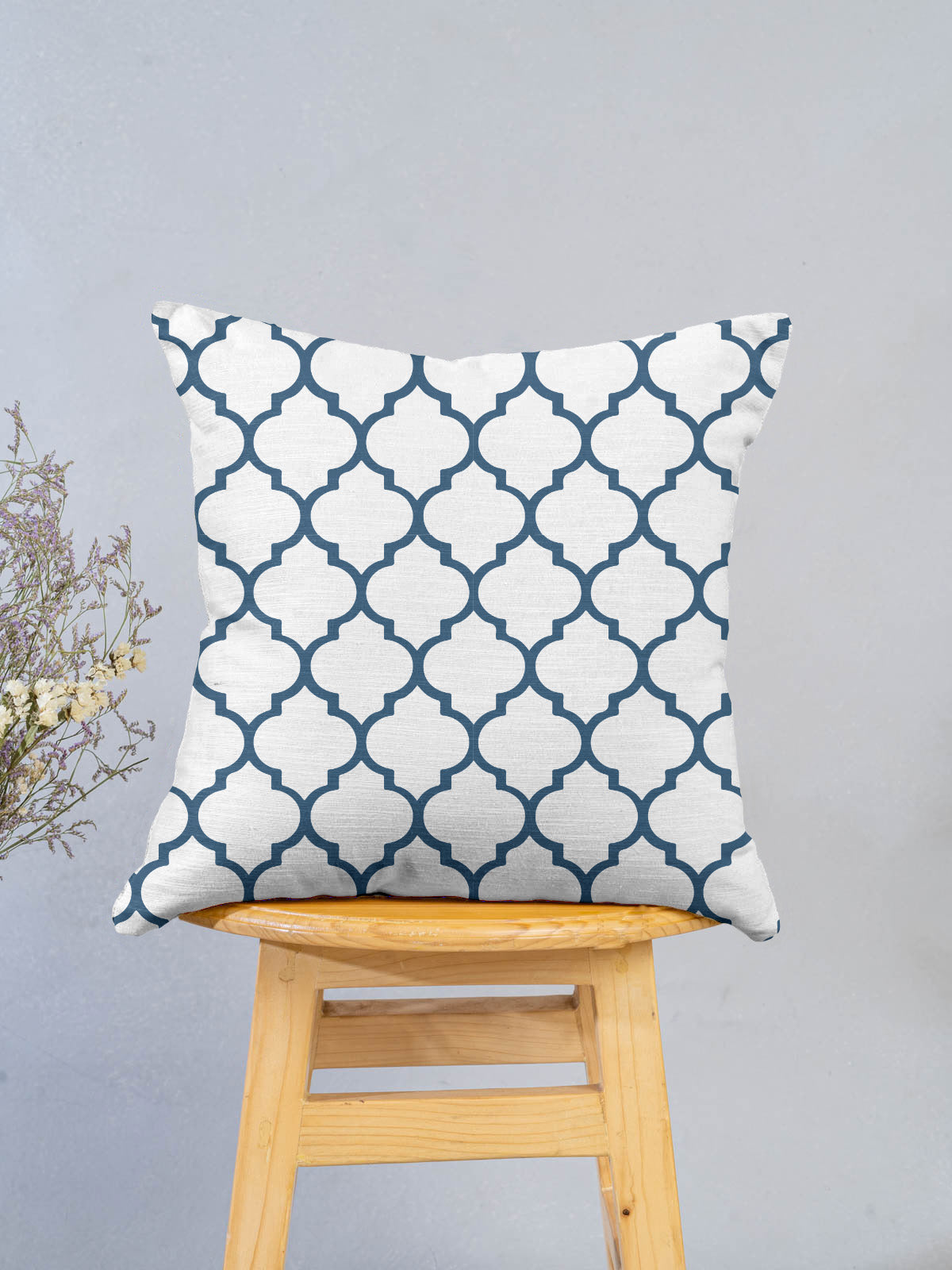 Trellis Printed 100% cotton geometric cushion cover for sofa - Royal Blue