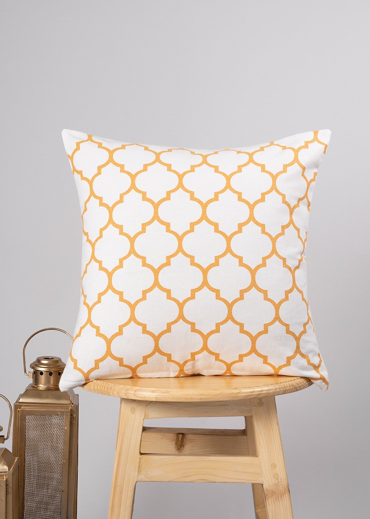 Trellis Printed 100% cotton geometric cushion cover for sofa - Mustard