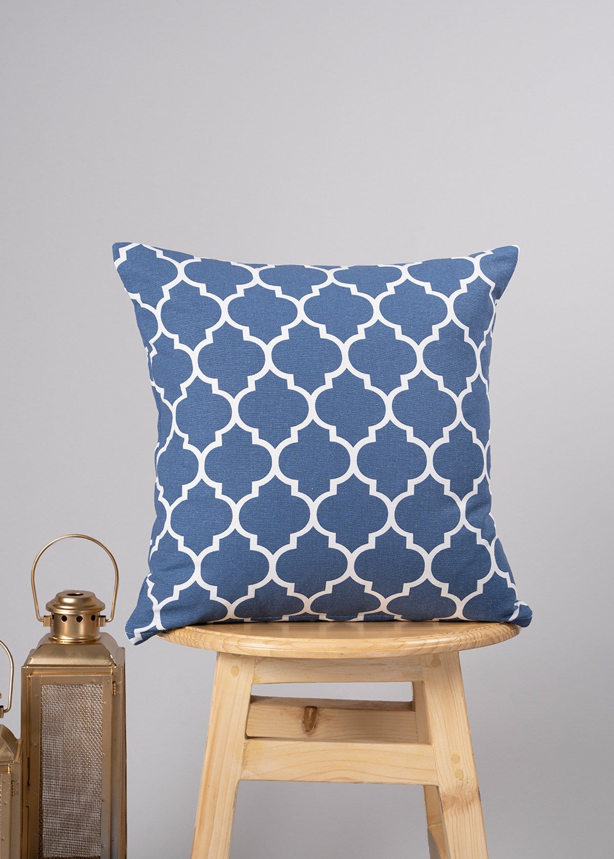 Reverse Trellis Printed Cotton Cushion Cover - Royal Blue