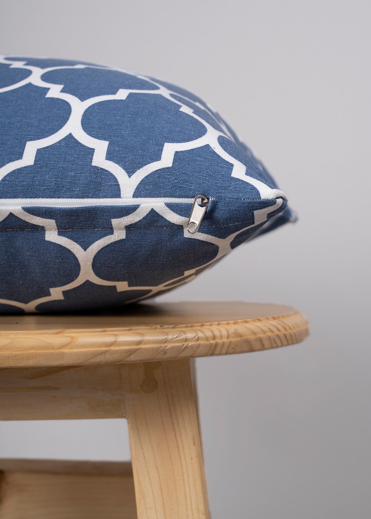 Reverse Trellis Printed Cotton Cushion Cover - Royal Blue