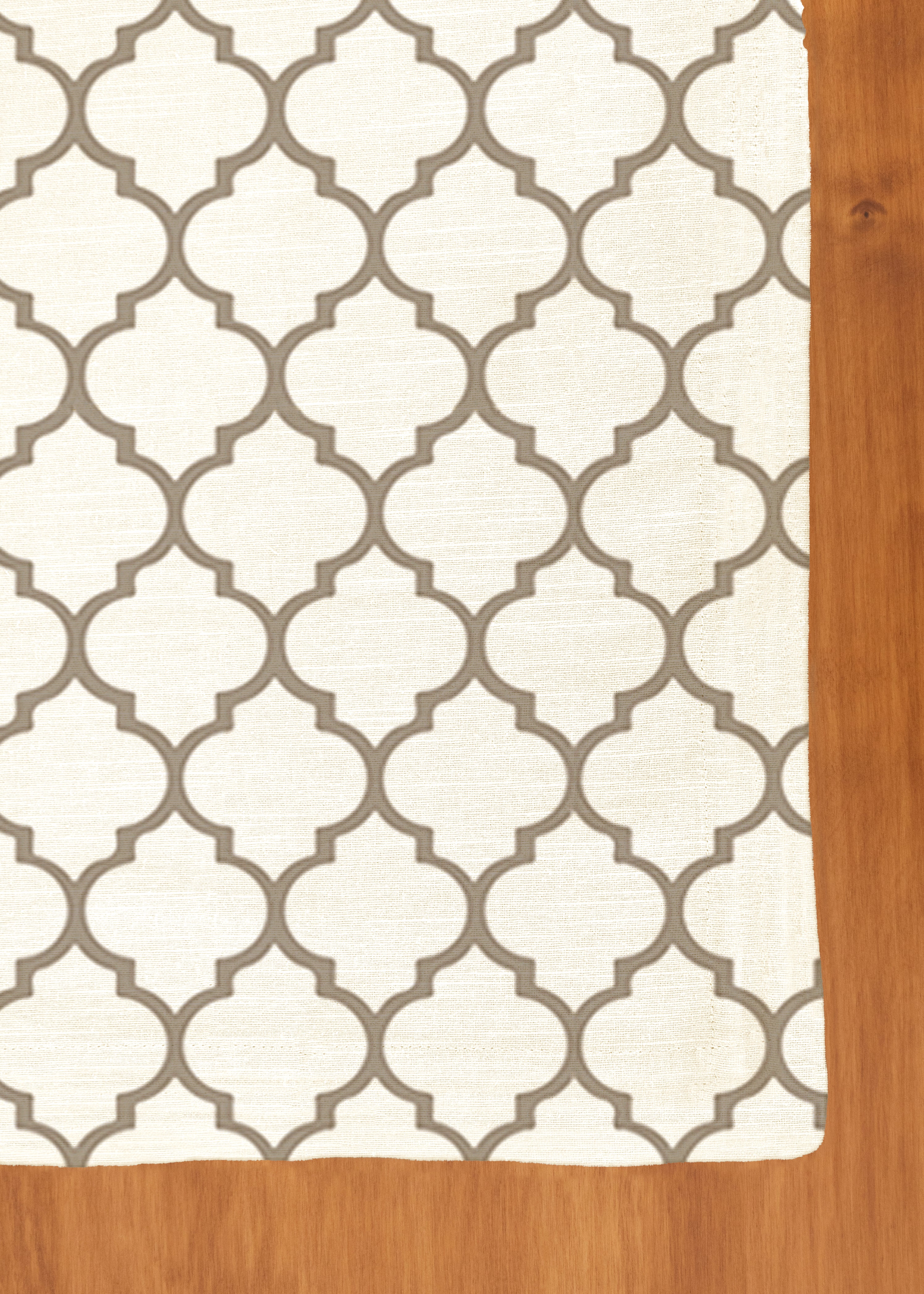 Trellis Printed 100% cotton geometric table cloth for 4 seater or 6 seater dining - Walnut Grey