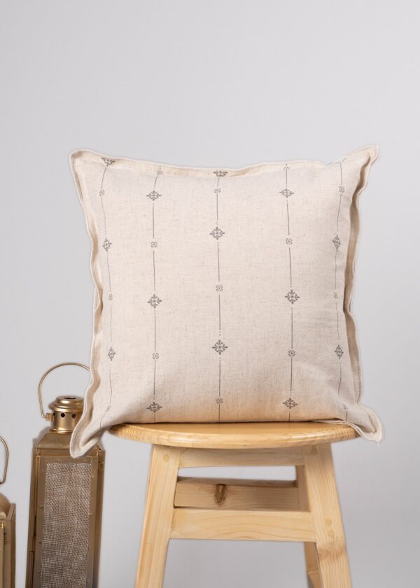 Tulsi Linen Printed Cotton Cushion Cover - Beige