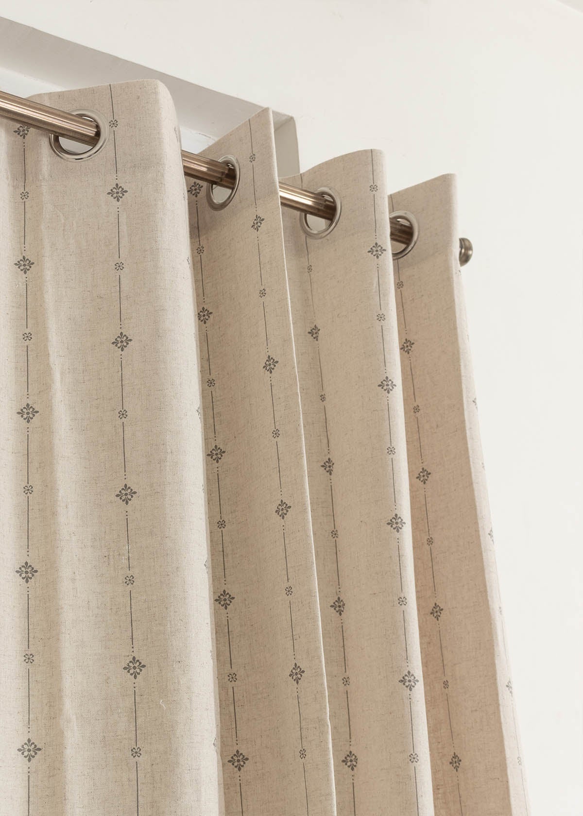 Tulsi Printed Linen Curtain - Beige- Single