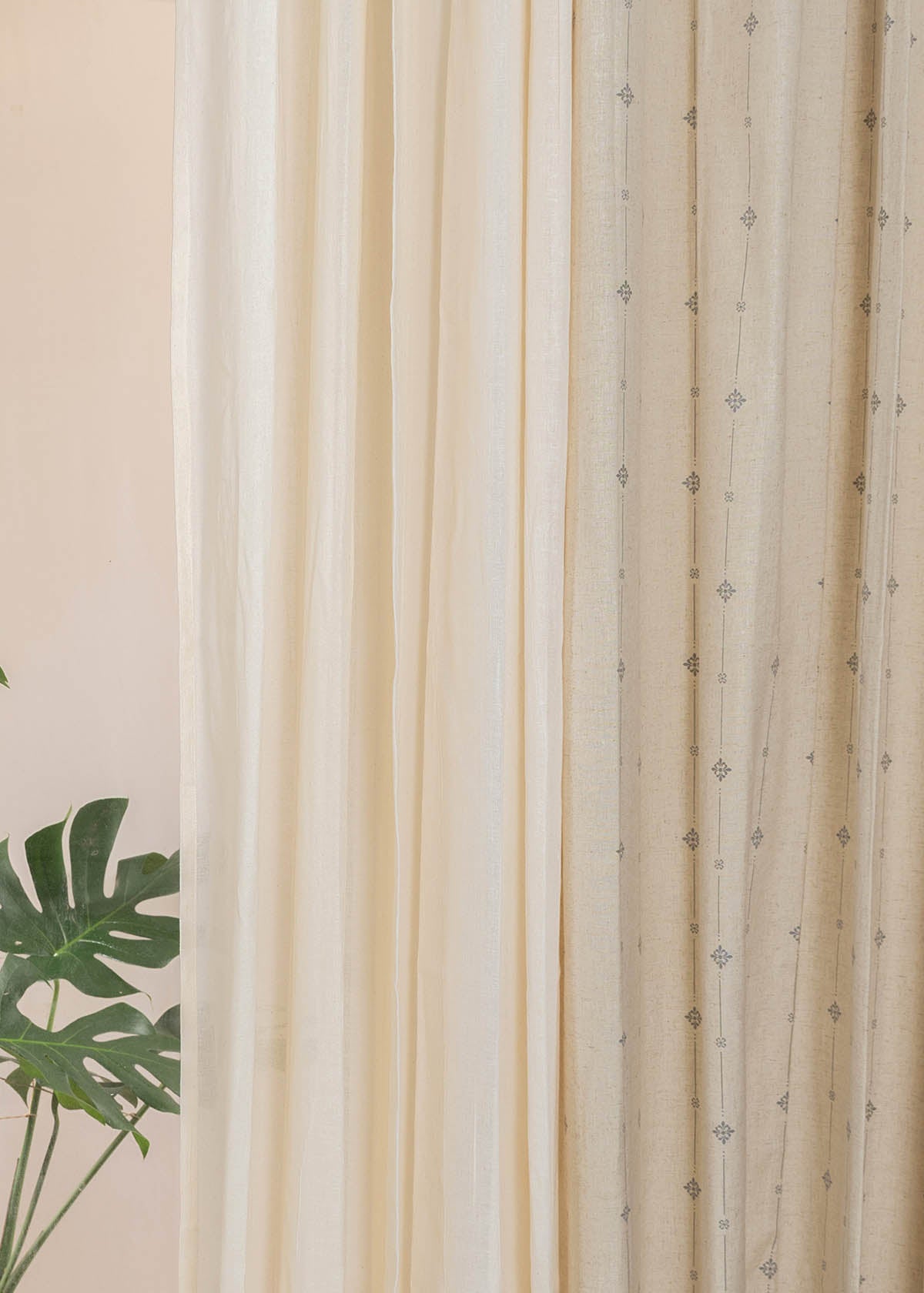 Tulsi Linen, Cream Sheer Set Of 4 Combo Cotton Curtain - Cream