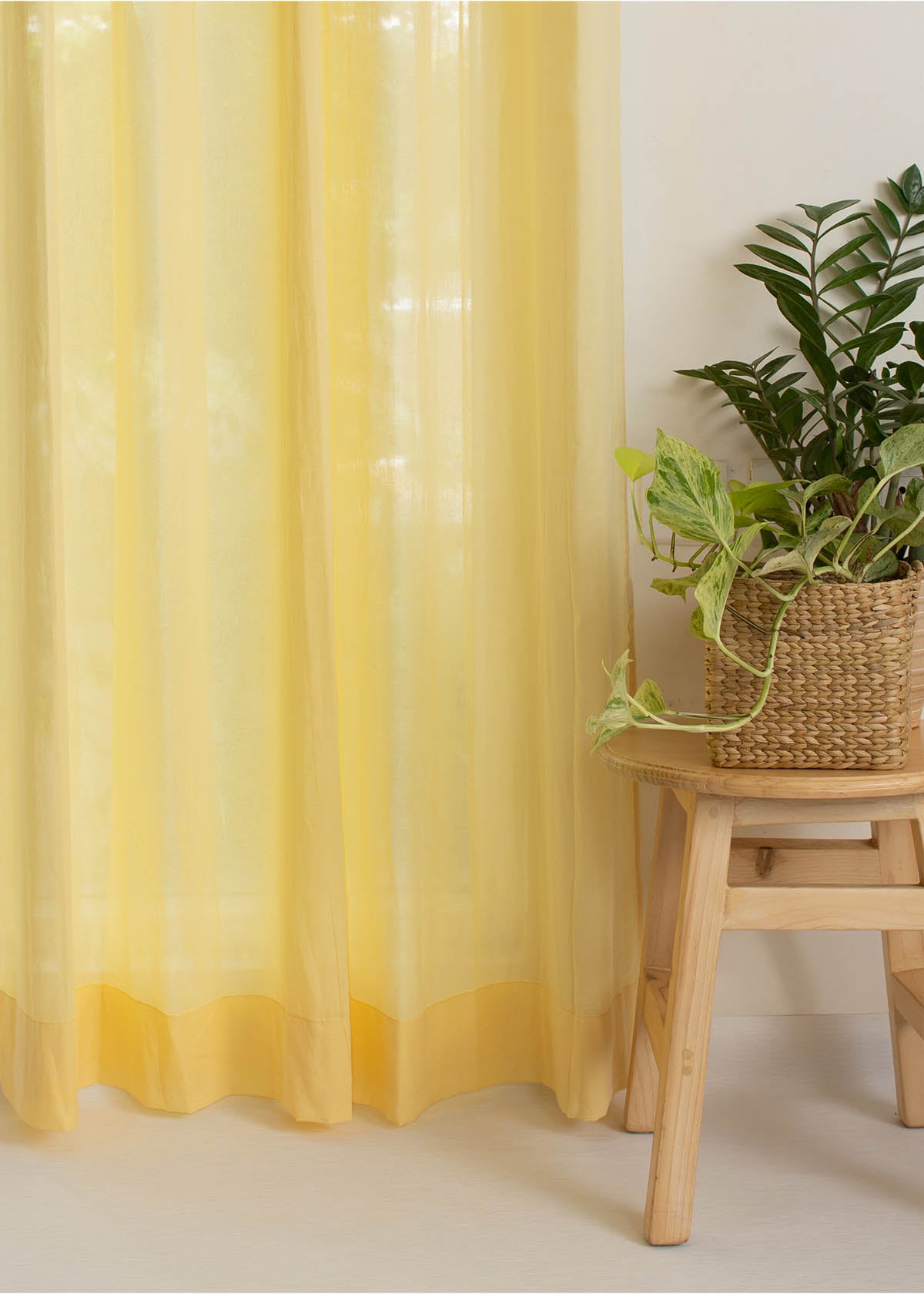 Solid Turmeric yellow sheer 100% Customizable Cotton plain curtain for Living room & bedroom - Light filtering