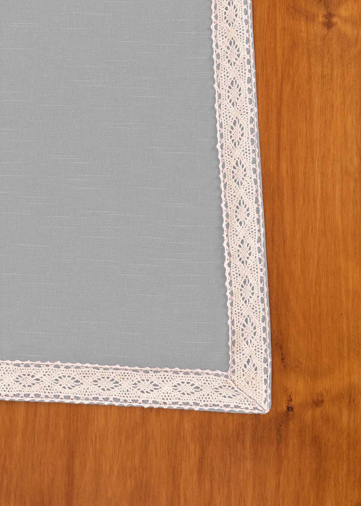 Solid Grey 100% cotton plain table cloth for 4 seater or 6 seater dining with lace border