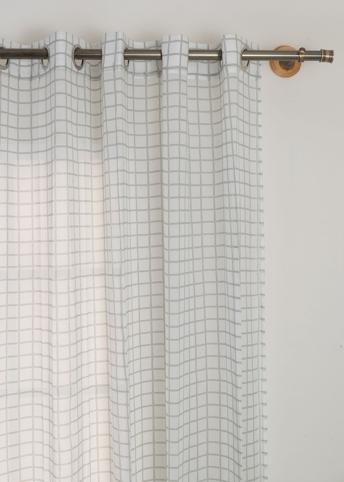 Uneven Checks Printed Sheer Curtain - Grey