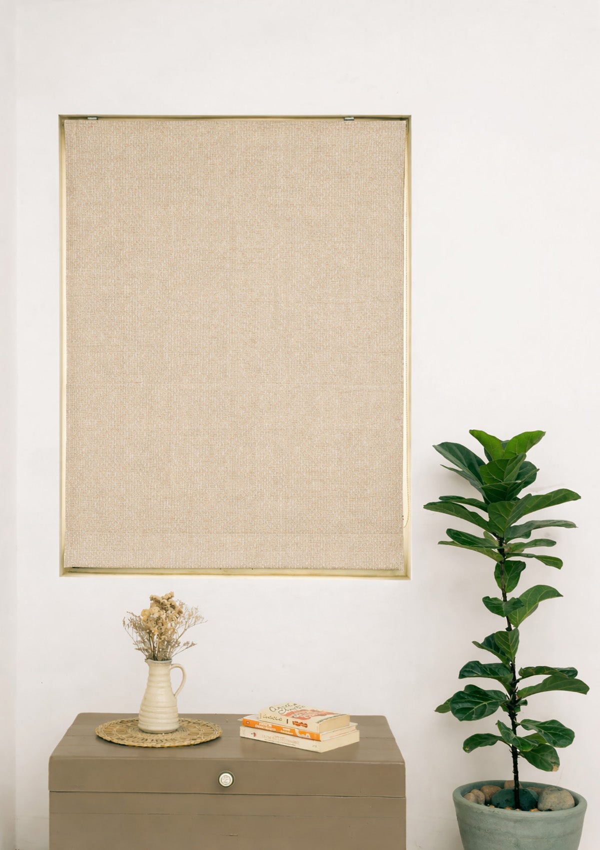 Vanilla Beige Solid Textured 100% Cotton Blind For Living Room | Room Darkening