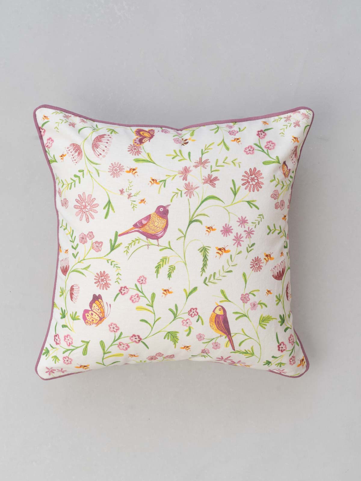 Whimsical Garden Printed Cotton Cushion Cover - Multicolor
