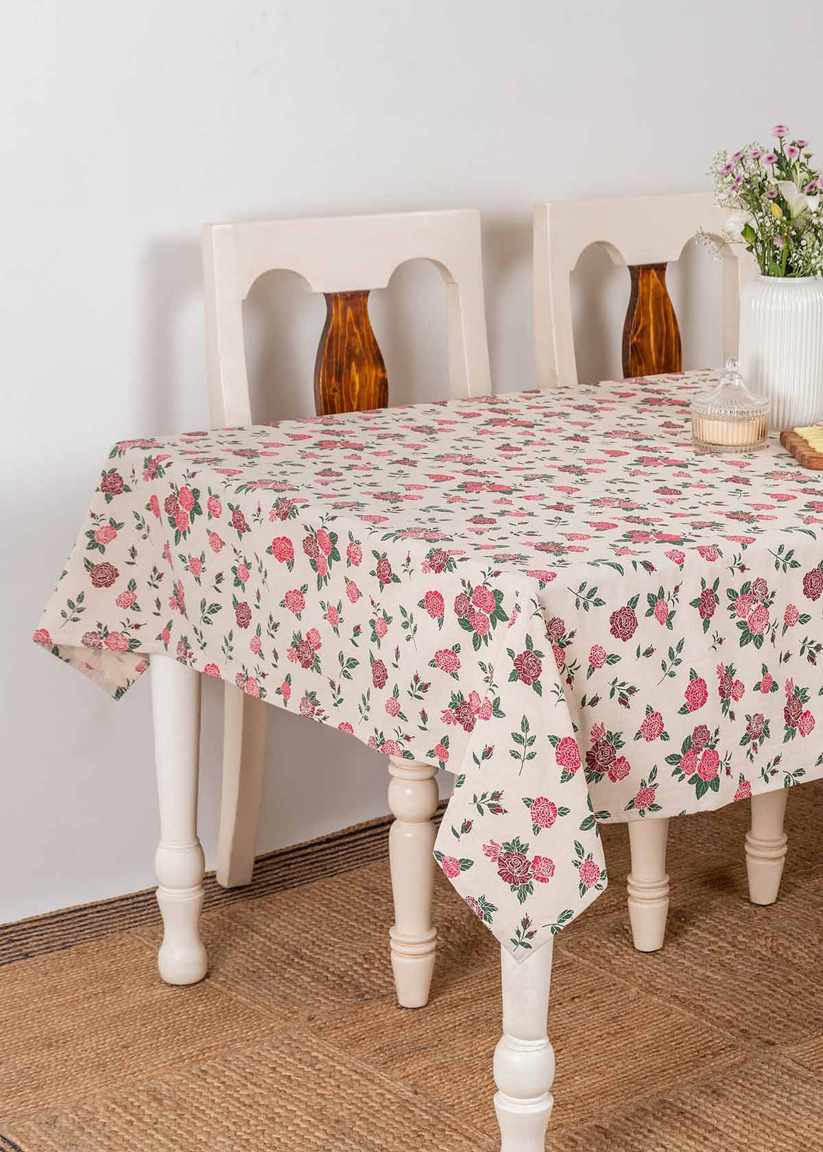 Wild Roses 100% cotton customisable table cloth for dining - Red