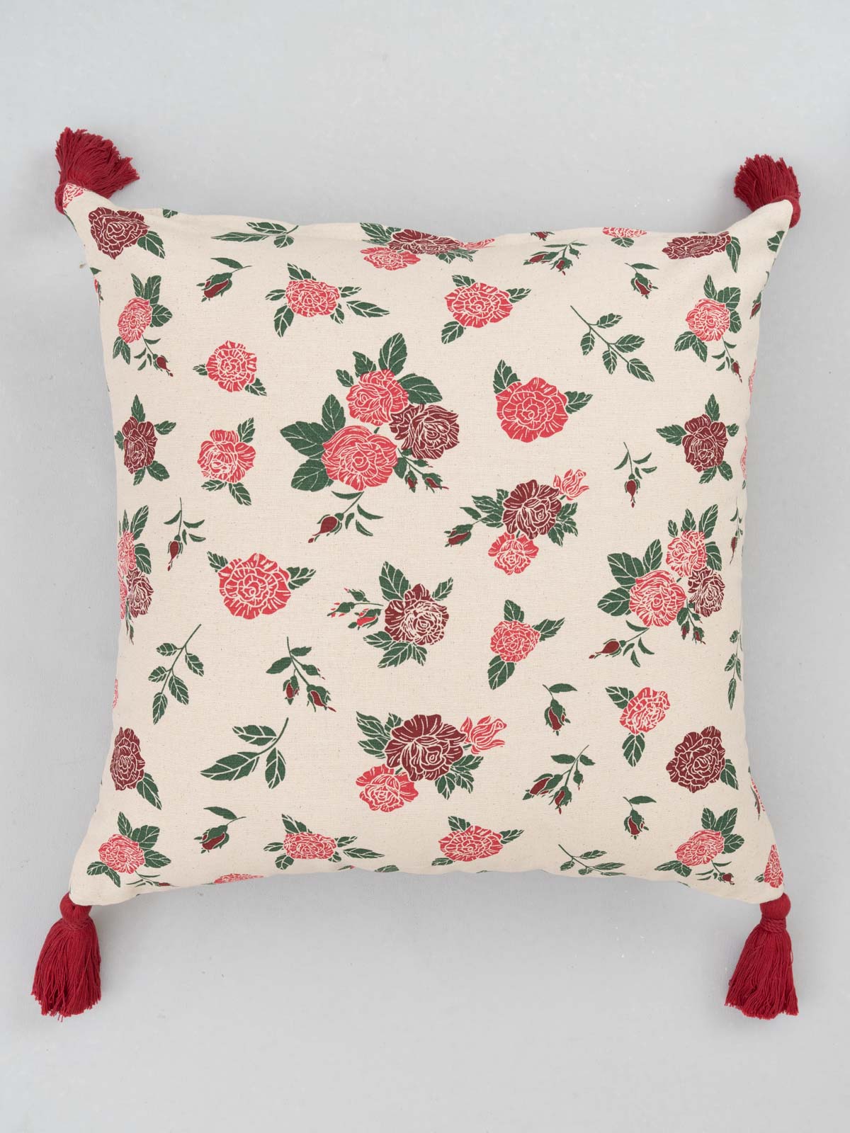 Wild Roses Printed Cotton Cushion Cover - Rose