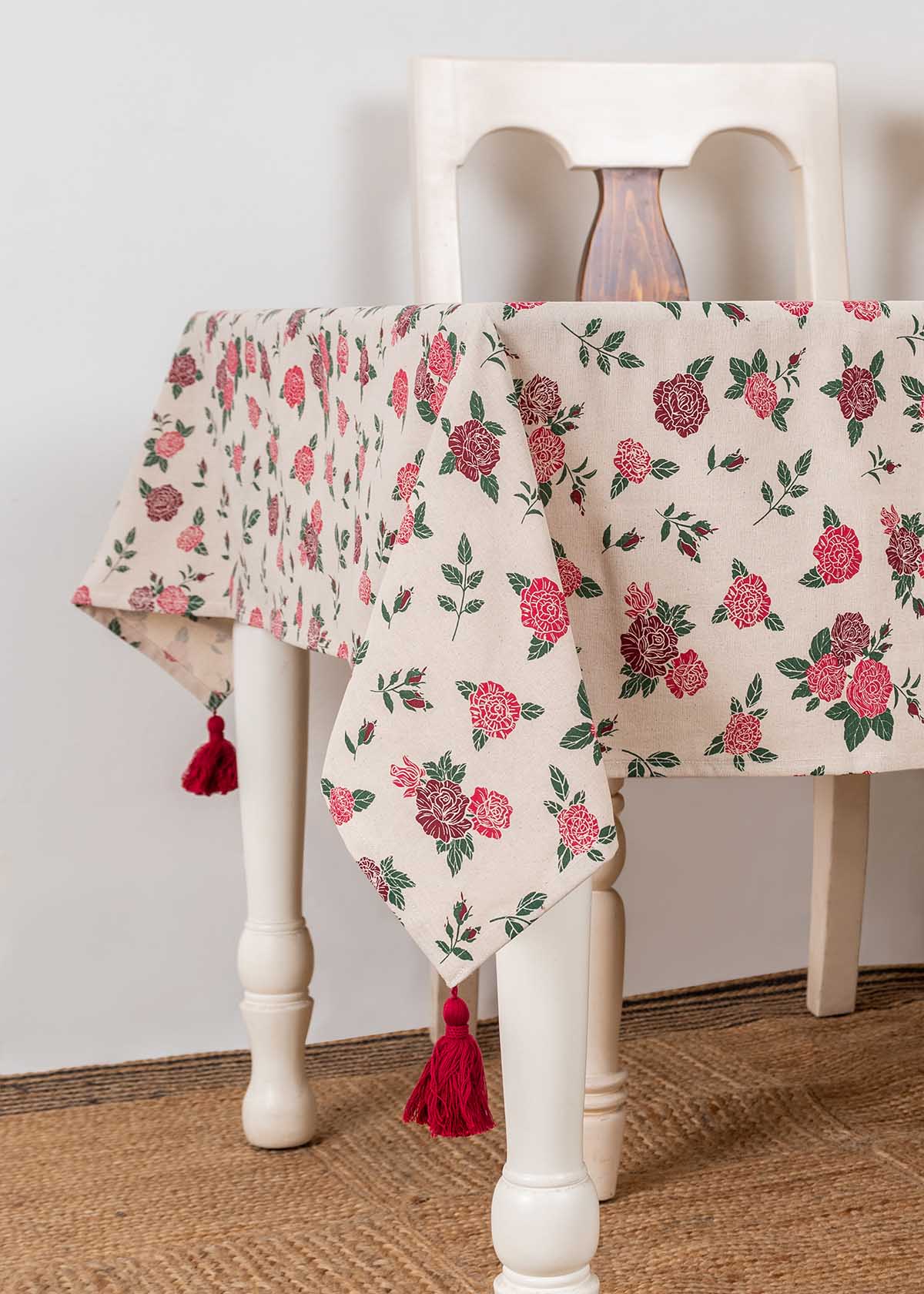 Wild Roses Printed Cotton Table Cloth - Rose