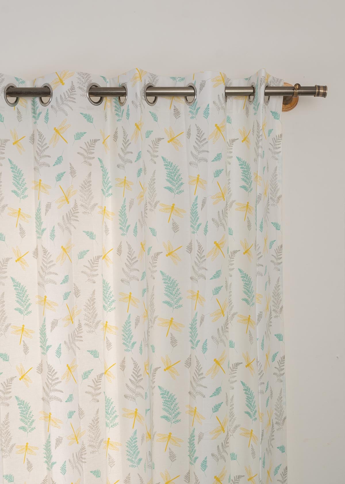 Winged Skies Printed Cotton Curtain - Yellow