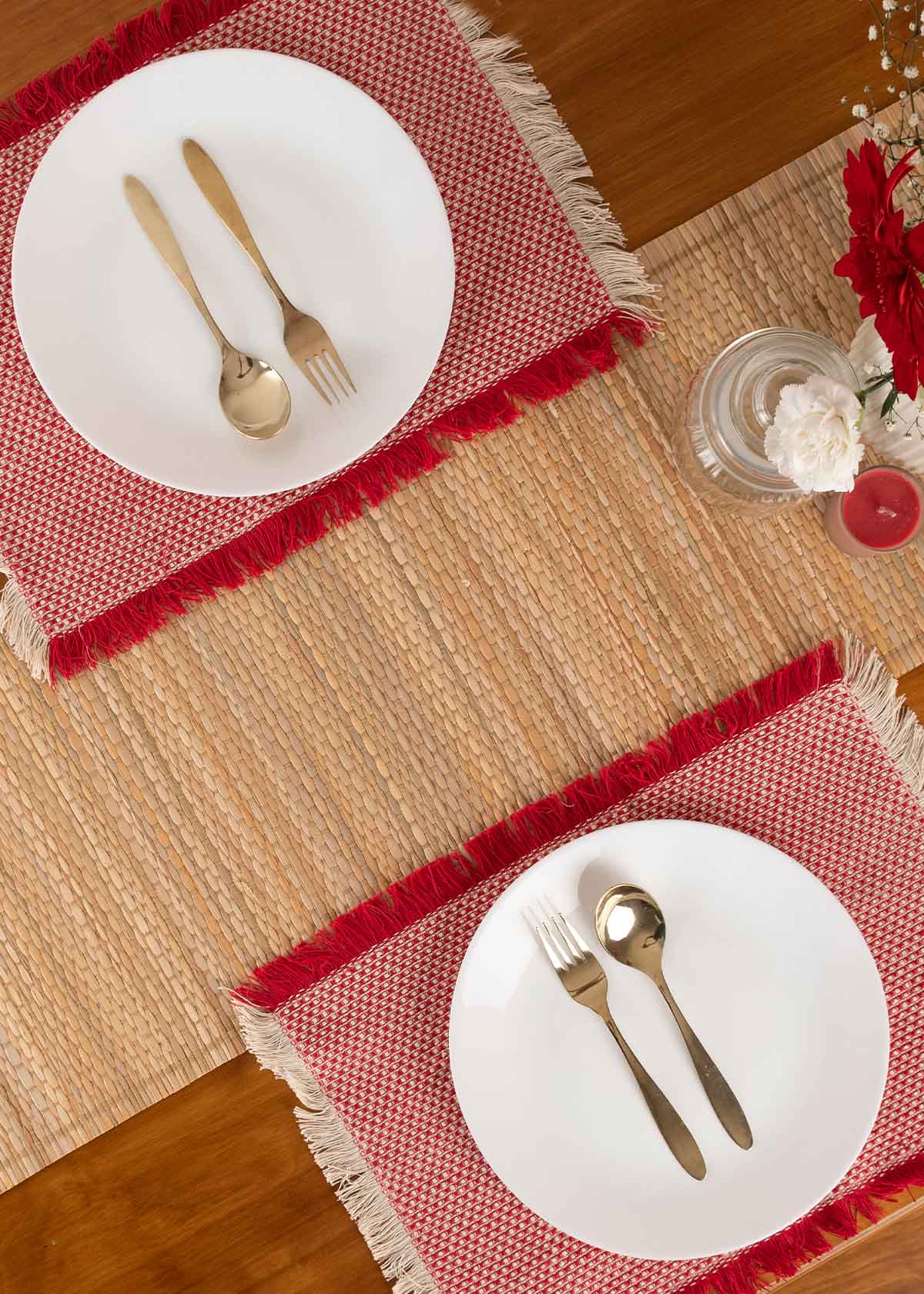 Solid Woven Cotton Place Mats - Cherry Red