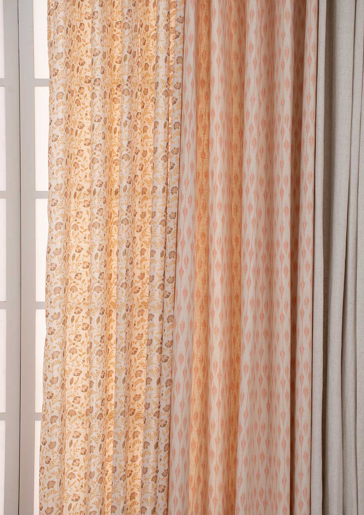 Calico with chenab Set of 6 Combo Cotton Curtain  - Beige