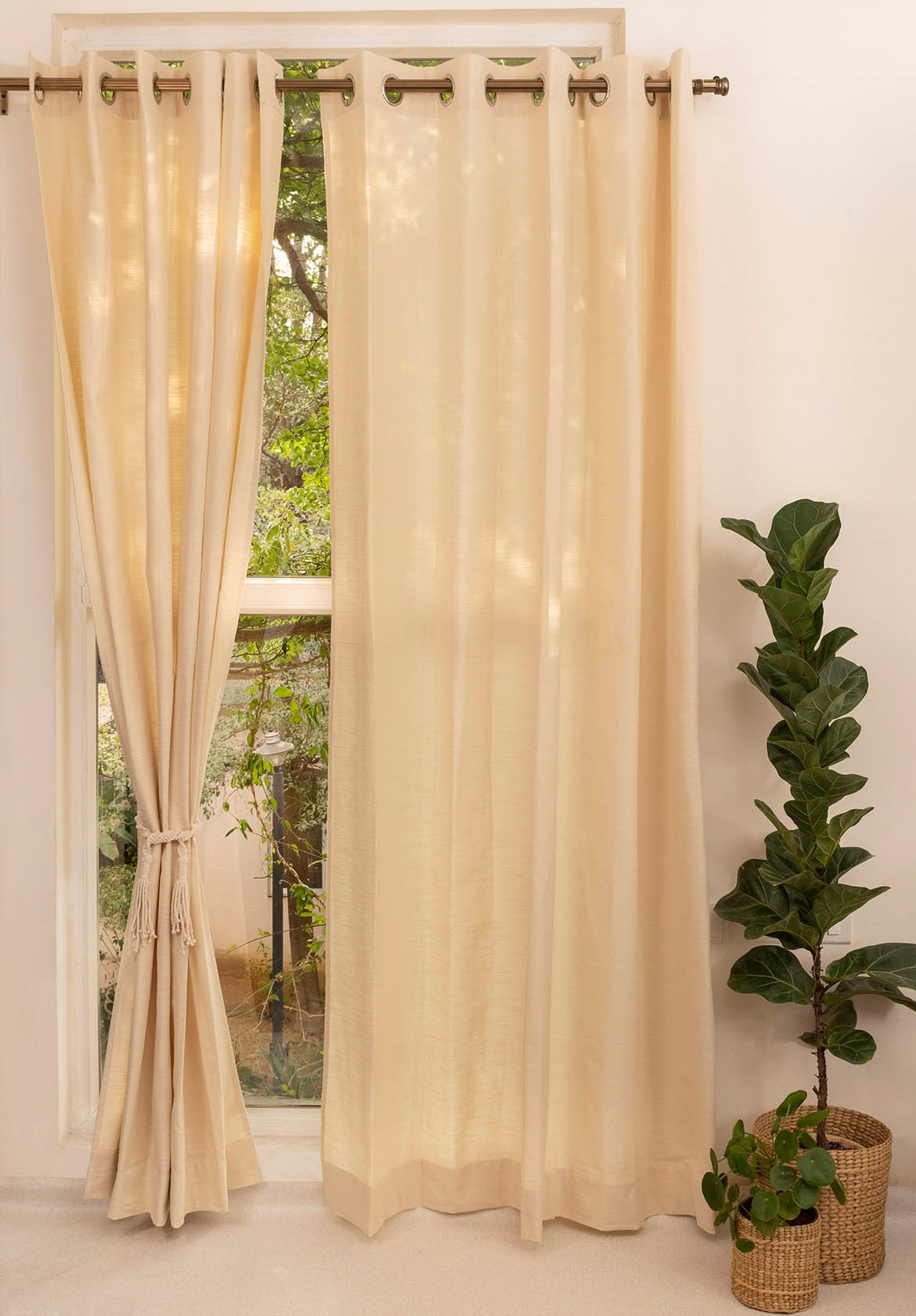 Solid Cotton Curtain - Cream - Single