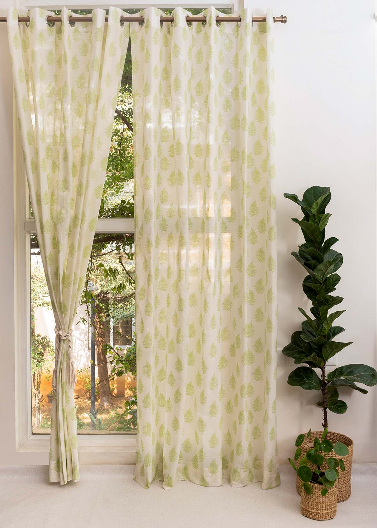 Floating Ferns Printed Sheer Curtain - Green - Single