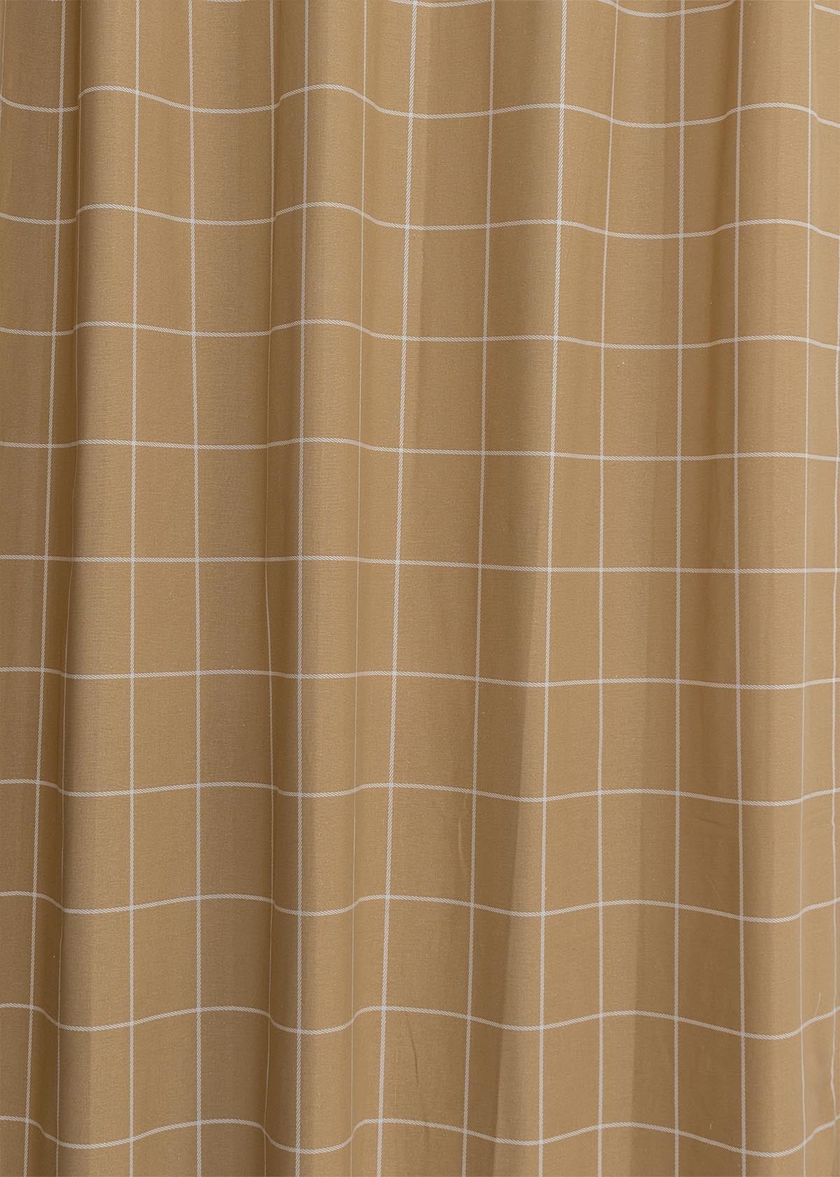 Cabin Checks Printed Cotton Curtain - Brown - Single