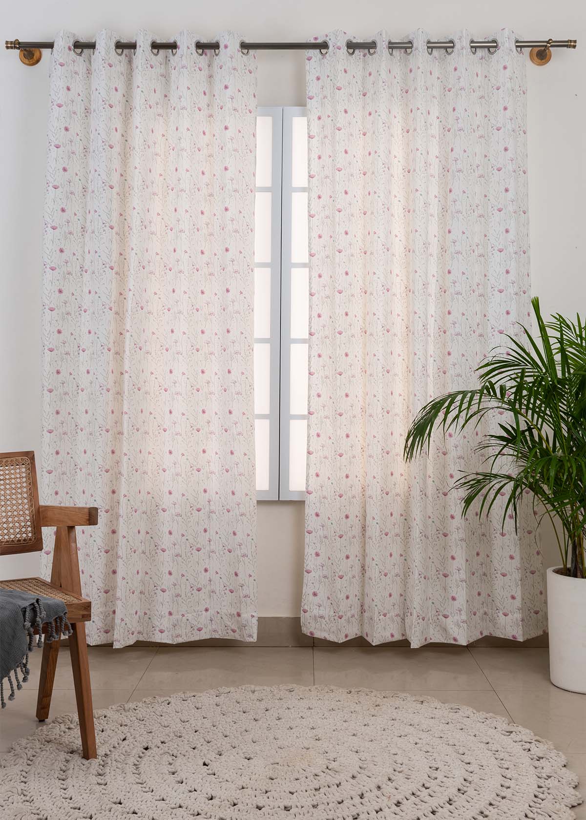 Drifting Dandelion 100% cotton floral curtain for kids room, living room - Room darkening - Lavender - Pack of 1