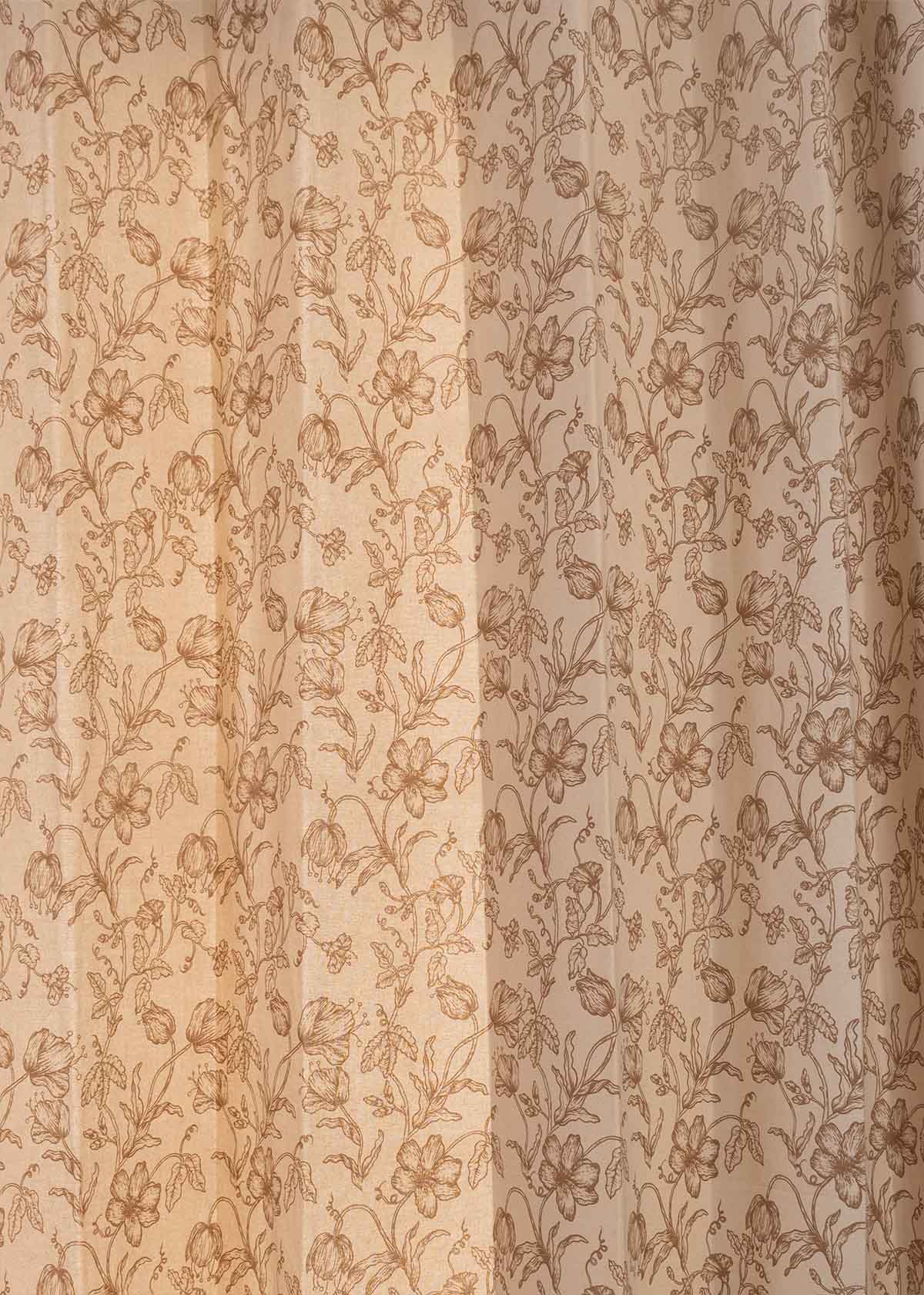 French Farmhouse Printed Cotton Curtain - Beige - Single