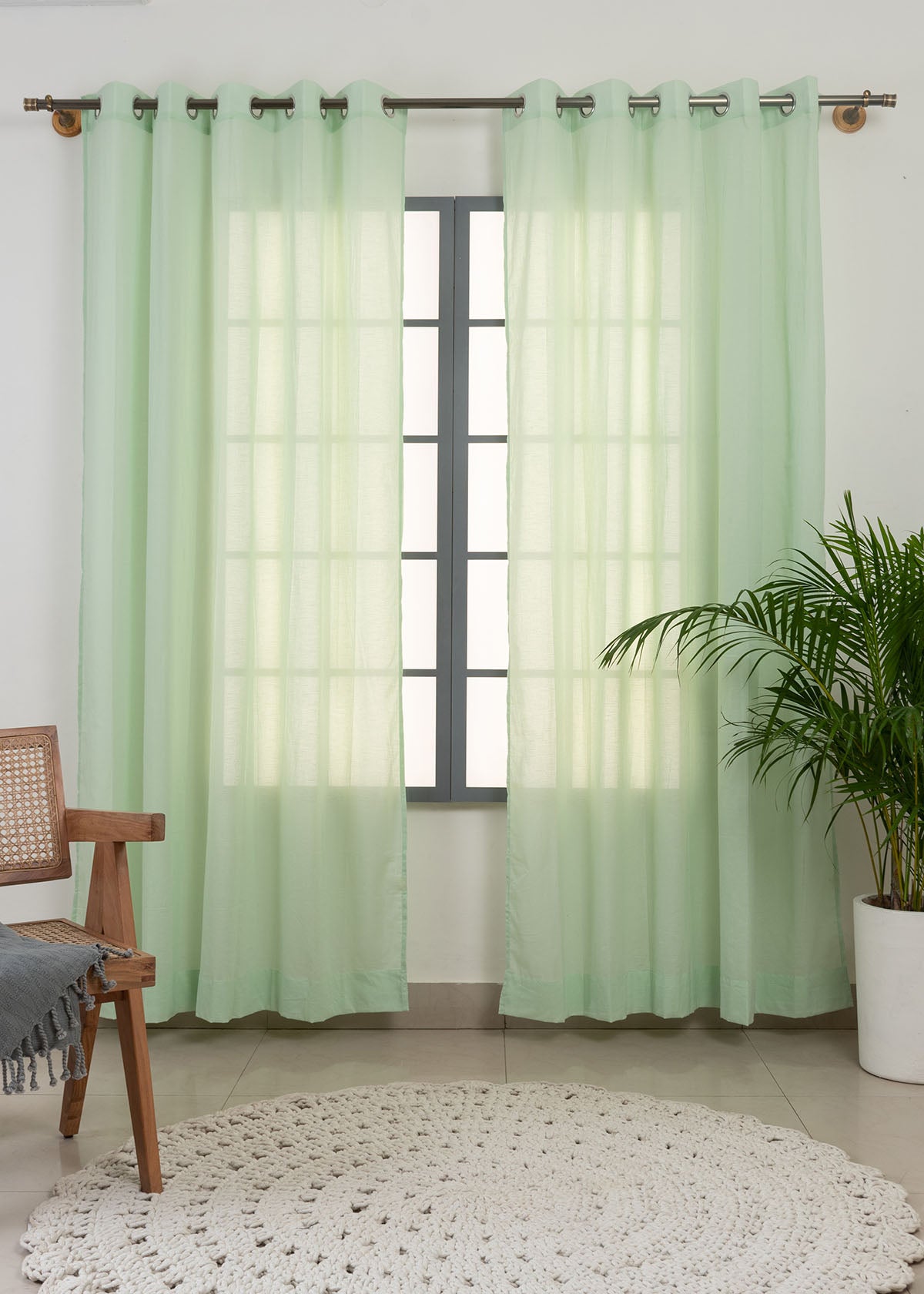Solid Sage Green sheer 100% cotton plain curtain for Living room & bedroom - Light filtering - Pack of 1