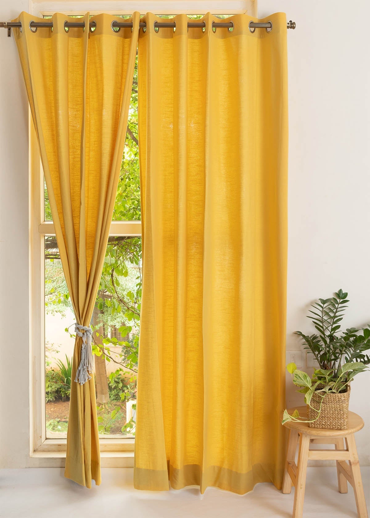 Solid Cotton Curtain - Mustard - Single