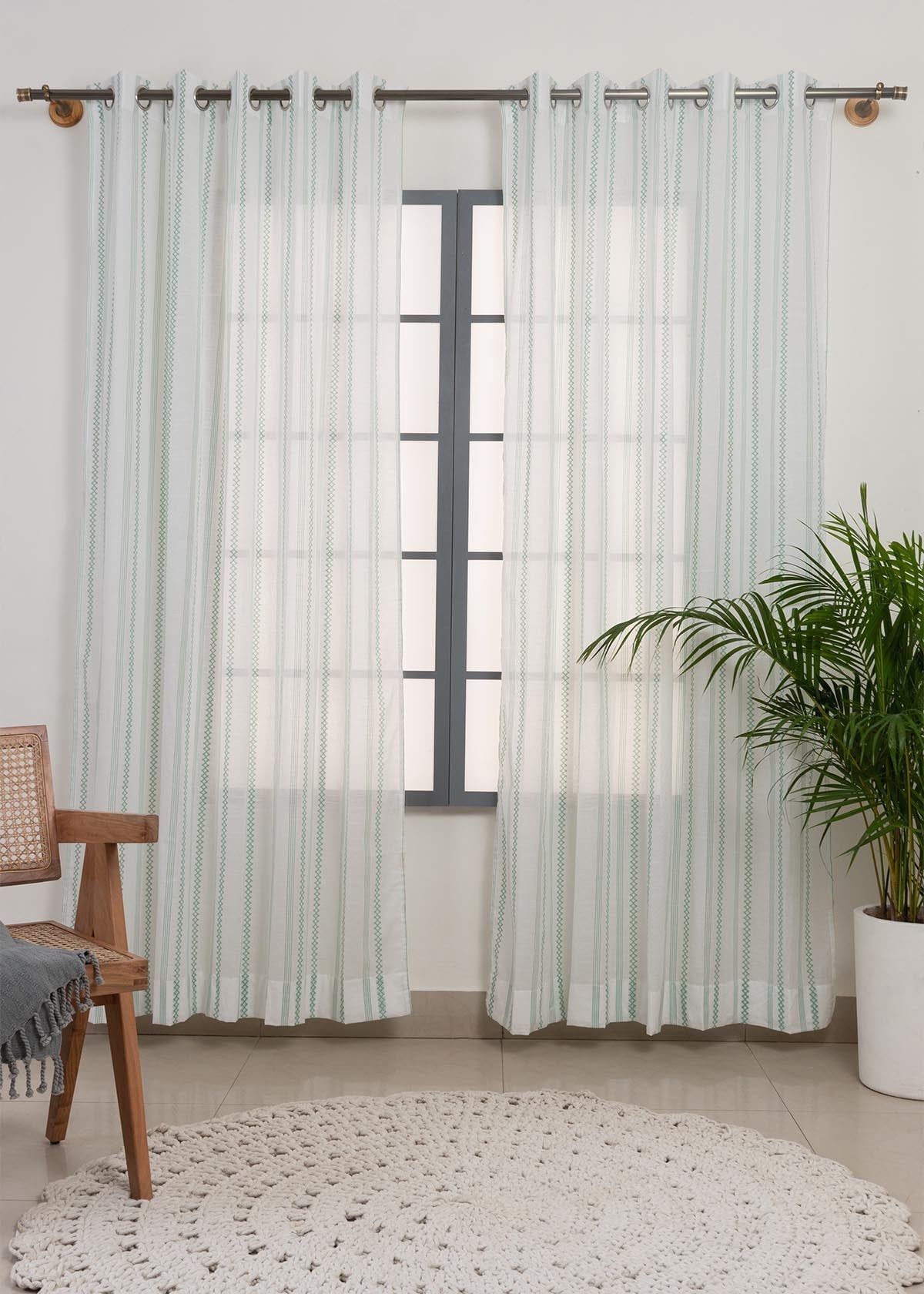 Picket Fence Printed Sheer Curtain - Sage Green - Single