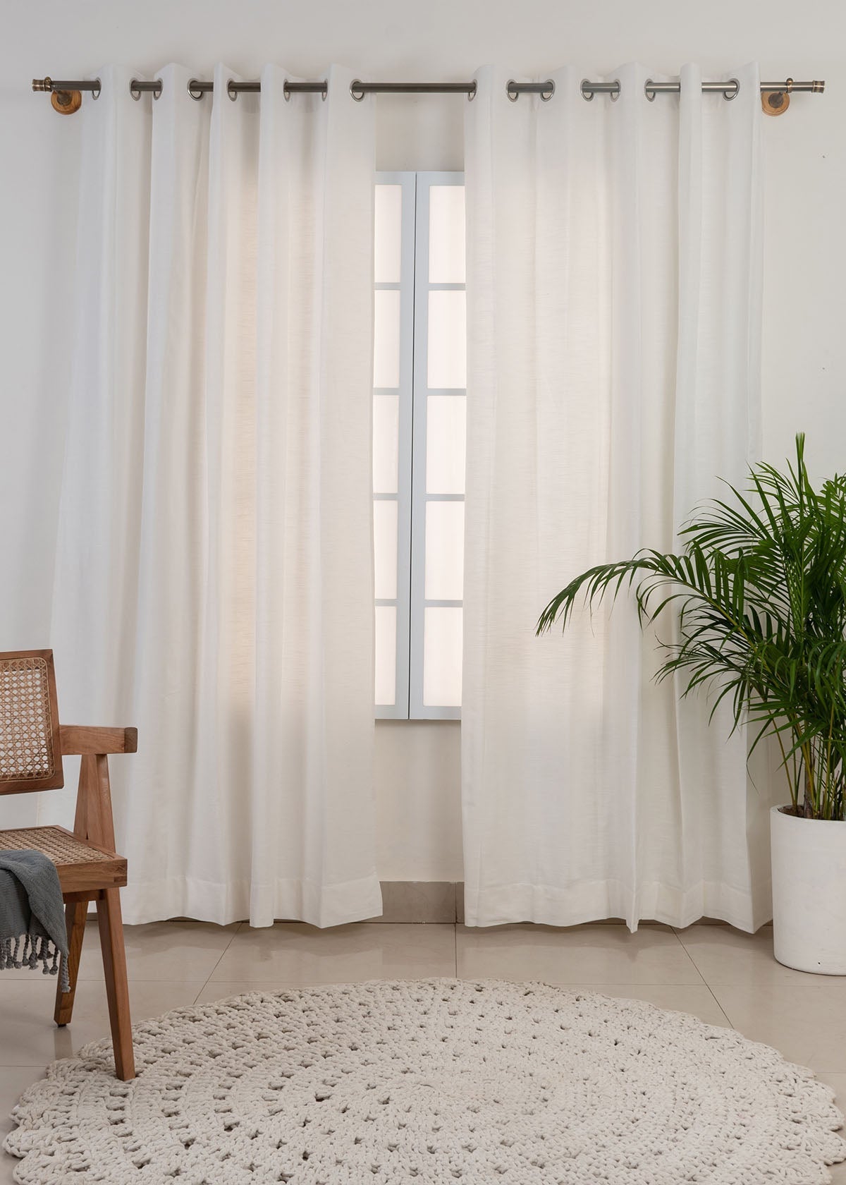 Solid white 100% cotton plain curtain for bedroom - Room darkening - Pack of 1