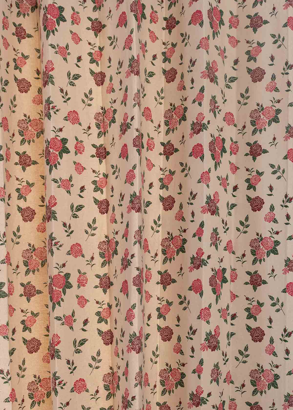 Wild Roses Printed Cotton Curtain - Rose - Single